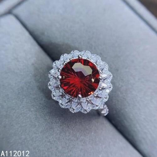 KJJEAXCMY fine jewelry natural red topaz 925 sterling silver luxury girl new adjustable ring support test hot selling
