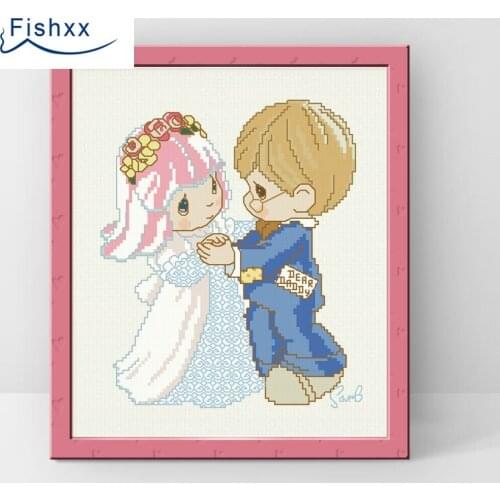 European Style Hanging Pastoral Cartoon Characters Fishxx Cross Stitch Kit H003 Wedding Couple Couple Dancing