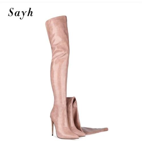 Fashion Winter Woman Over The Knee High Boots Pointy Toe Thigh Boot Womens Boots Zipper Genuine Leather Sexy Shoes Size Plus