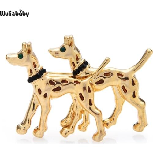 Wuli&baby Enamel Two Dogs Brooches For Women Men Metal Walking Dog Puppy Pets Animal Party Casual Brooch Pin Gifts
