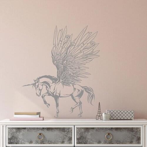 Fly Horse Wall Decal Fantasy Unicorn Wings Fairy Tale Kids Bedroom Home Decoration Door Window Vinyl Stickers Art Wallpaper Q666