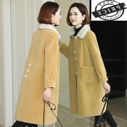 Real Sheep Shearing Jackets Women Autumn Winter Wool Coat Female Spring Parka Natural Mink Fur Collar Overcoat LWL13aa