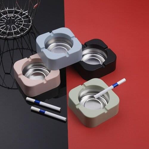 NHBR Creative Tinplate Ashtray Personalized Home Office Ashtray Small Portable High Temperature Resistant