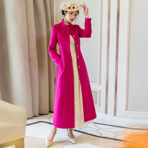 Single Breasted Wool Coat With Belt England Style Women Long Cashmere Coat Solid Slim Womens Winter Woolen Trench Coat