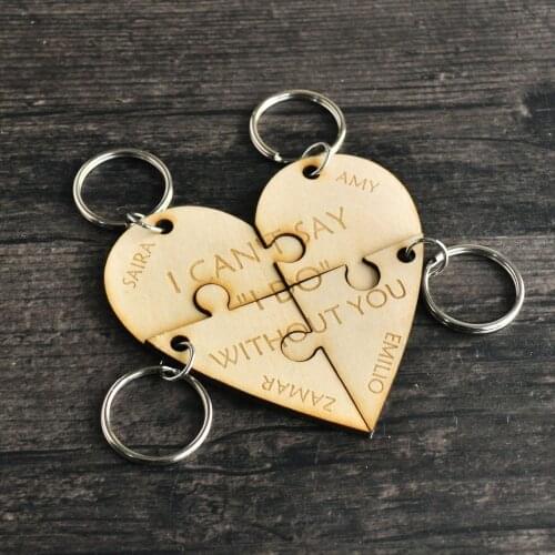 Custom Puzzle Piece Keychains Cute Wooden Engraved Keychain Best Friend Key Chain Set of 4 Bridesmaids Puzzle Piece Keychain