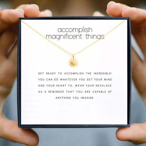 Icareu God Golden Sun Shining Pendant Necklace Chain Alloy Short Clavicle Women Accomplish Magnificent Things Wish Card Gift Box