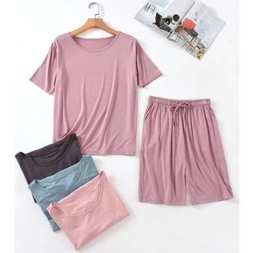 Summer Modal Pajamas with Shorts Womens Short Sleeve Homewear Female Pajamas Set Women Home Clothes Lounge Wear Modal Home Suit