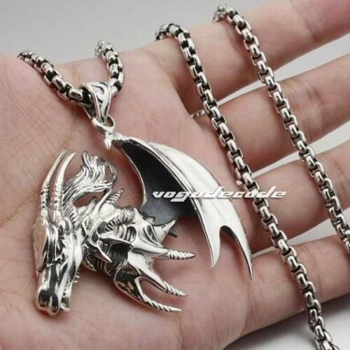 925 Sterling Silver Huge Flying Dragon Solid Mens Rocker Pendant 8B007(Necklace 26inch)