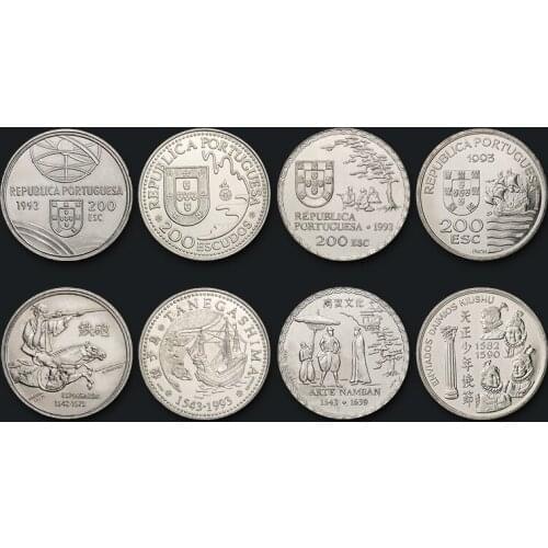 Portugal 200 Escudos 1993 Set 4 Coins Original True Real Genuine Coin European Collectible Gift UNC
