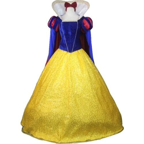 Princess Snow Cosplay Costume Adult Women Stage Dress With Cloak Fancy Halloween Carnival Ball Gown