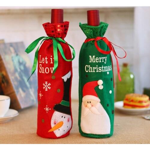 Christmas Bottle Covers Ugly Sweater Festive Supplies Cute Old Man Snowman Cloth Drawstring Table Decoration Wine Cap Decor Gift