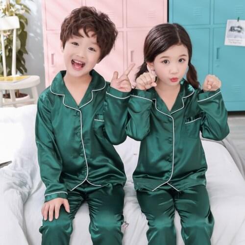 Boys Pajamas Set Spring and Autumn Long Sleeve Childrens Clothing Sleepwear Summer Silk Pajamas Suit Girls Satin Loungewear