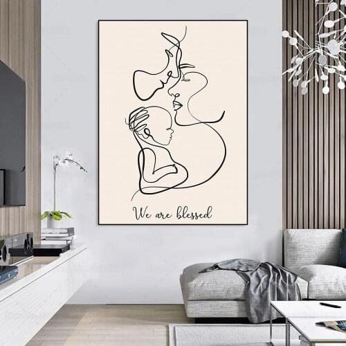 Family Portrait Abstract Line Drawing Wall Art Pictures Posters and Prints Canvas Painting Cafe Home Room Decor (No Frame)