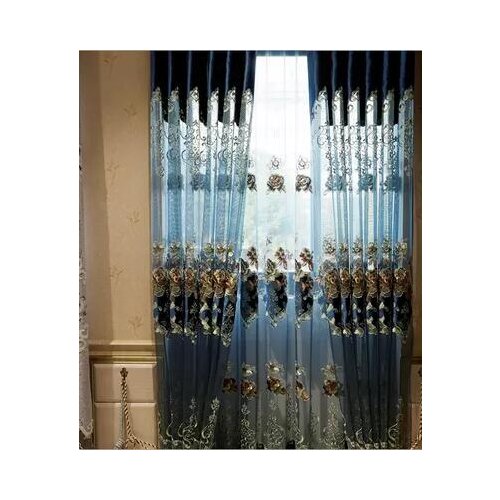 The living room embroidery peony classical European style luxury custom curtain gauze products