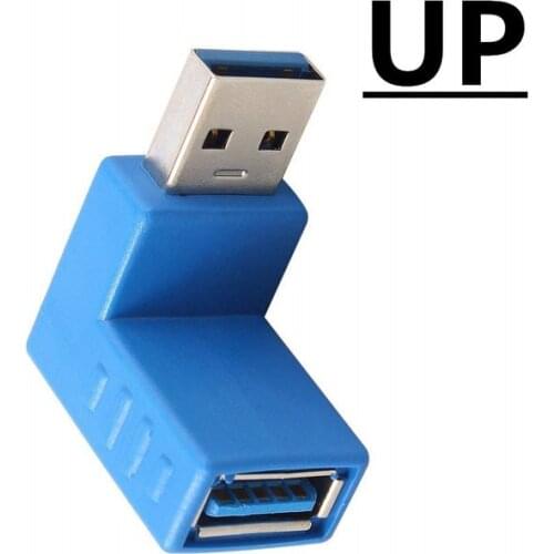 Blue 90 Degree Vertical Upper Left and Lower Right Corner USB 3.0 Male To Female M/F Adapter Connector Converter