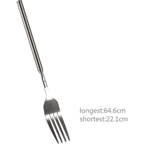 BBQ Telescopic Extendable Dinner Fruit Dessert Long Handle Fork Stainless Steel Cutlery Fork Set Fork tools Long Handle