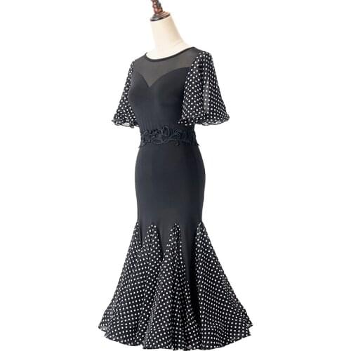 Dot Horn Short-Sleeves Package Hip Gauz Women Ballroom Dress Walt Dance Dress Tango Modern Dance Costumes Dance Wear Party Dress