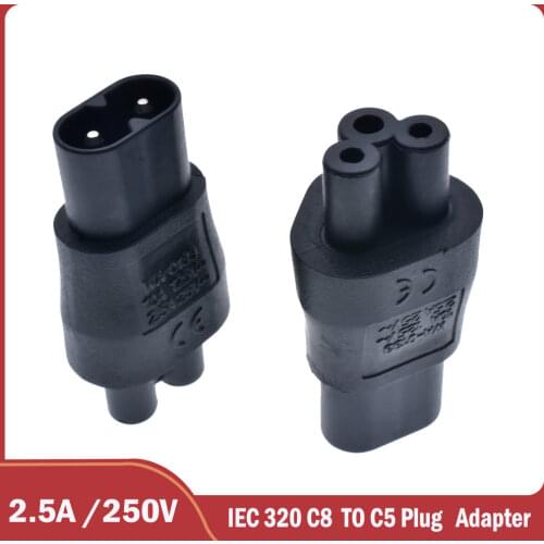 High Quality IEC 320 C7 to C5 2 pin female power adapter IEC 3Pin Female to 2Pin Male IEC 320 C6 to C8 power adapter