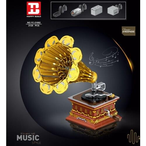 High-Tech 21002 7899 Toys The APP Motorized Phonograph Bluetooth Speaker Model Assembly Building Blocks Bricks Christmas Gifts