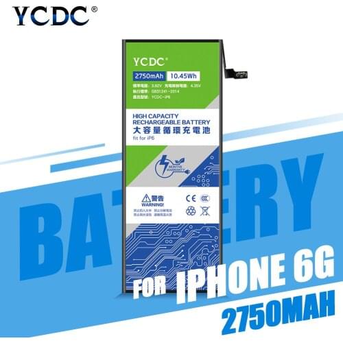 YCDC 3.8V 2750mAh Cell Phone Battery For Iphone 6 6G Mobile Phone Battery Replacement Lithium Ion Batteries High Quality