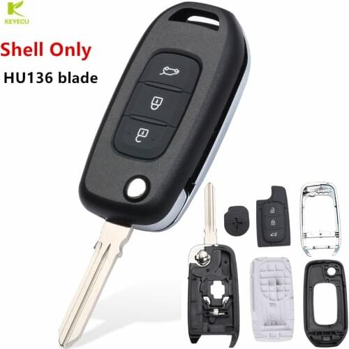 KEYECU Replacement Flip Remote Key 3 Button Case Shell Fob for Renault Twingo for Dacia Duster Sandero Symbol 2013-2017 HU136