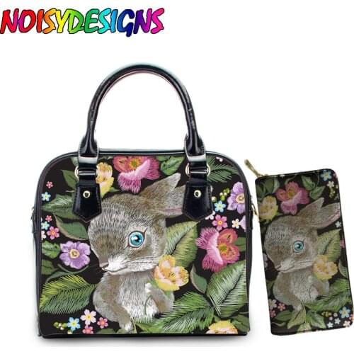 NOISYDESIGNS Casual Women Tote Bags Rabbit Bunny Pattern Shoulder Bag for Ladies Girls Handbags Set with Clutch Wallets Trendy