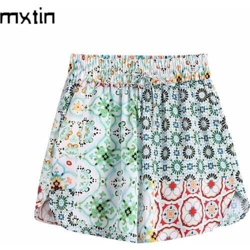 MXTIN 2021 Women Summer Vintage Print Fly Side Pockets Sweatpants Shorts Fashion Elastic Waist Female Casual Streetwear Short