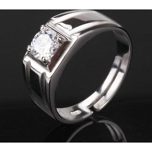 YANHUI Luxury 100% 925 Sterling Silver Rings For Men Women Size 18mm Adjustable 8mm Cubic Zircon Opening Rings Personality R201