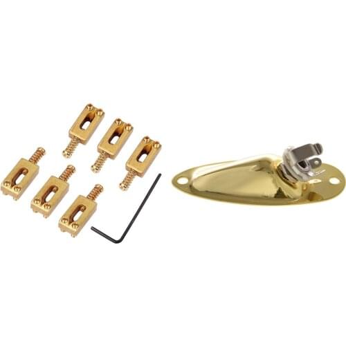 1Pcs Boat Jack Plate Sockets for Fender Strat Guitar with 6Pcs Guitar Saddles Dice Bridge for Electric Guitar