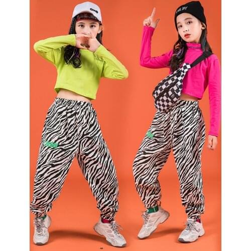 2021 New Kids Jazz Dance Costumes For Girls Long Sleeve Tops Zebra Pants Ballroom Hip Hop Dance Clothes Stage Outfits SL4540