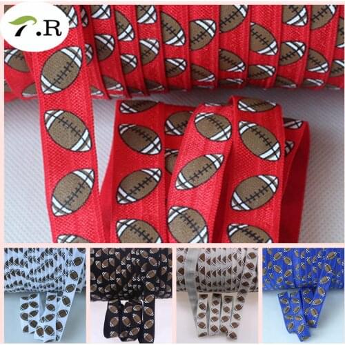 5 colors Football printed elastic ribbons 5/8'' 15mm 50 yards/roll rugby foe elastic ribbon hair accessories