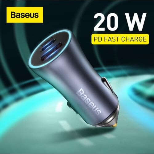 Baseus 20W Car Charger USB Fast Phone Charger with QC 4.0 3.0 Quick Charge Type C PD Charger ForiPhone 12 Max Pro