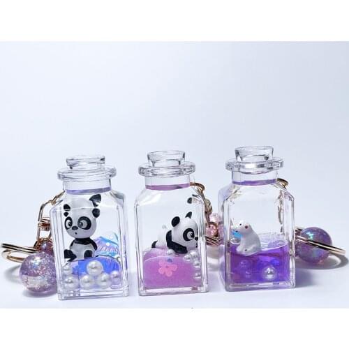 Floating Liquid Panda Bear Penguin Keyring Glitter Quicksand Keychain Car Bag Pendant Trinket For Women Girl Gift Keyfob Jewelry