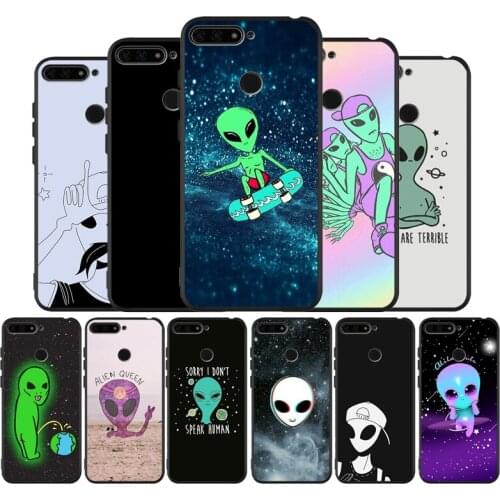 Funny Cute Alien UFO black Silicone Phone Case For Huawei honor 30 20 Pro 8 8X 9 10 20 Lite Mate 10 20 30 Lite Pro cover