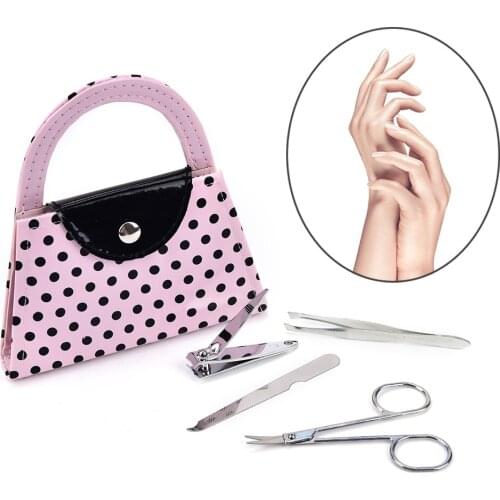 HOT 4Pcs/set Dot Purse Manicure Pedicure Tool Kits Bridesmaid Wedding Gifts 1X Nail File+1 X Scissors+1 X Clippers+1 X Tweezers