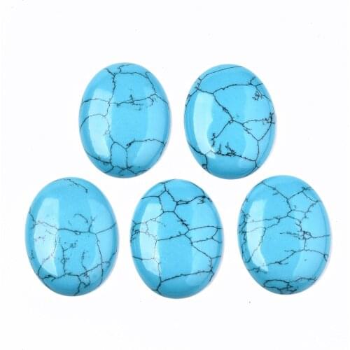 10Pcs Synthetic Turquoise Flat Back Cabochons Smooth Oval Random Crackle Polishing Cabochons DIY Jewelry Making 40x30x6.5mm