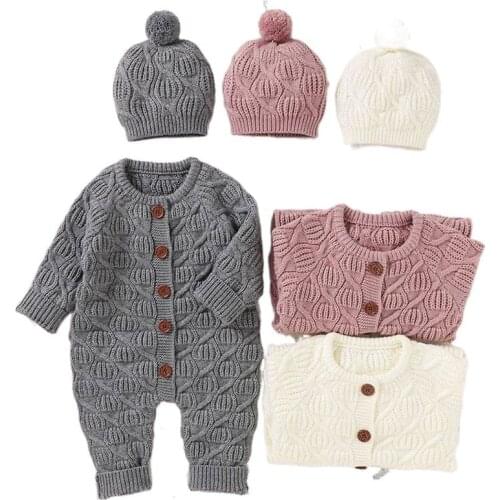 Baby Knitted Romper Long Sleeve Button One-Piece Casual Baby Girl Clothes Jumpsuit Newborn Baby Boy Clothes