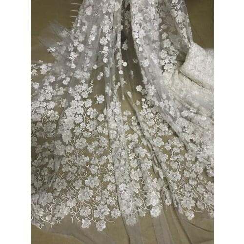 Beautiful S-105111 luxury french lace with heavy beads beautiful embroidered tulle lace fabric for bridal dress