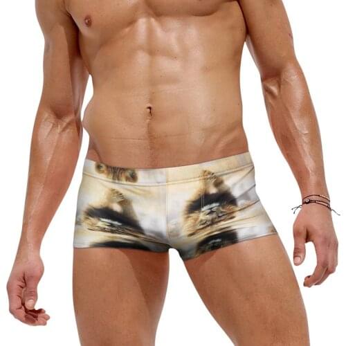 A294 sexy lion print swimwear men hot beach swimming trunk boxer men swimsuits sunga board surfing shorts man swim trunk briefs