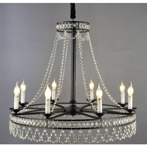 Restaurant Chandelier Northern Europe Industrial wind Luxury Modern Black Crystal Chandelier Living room lamp Stairs Long chande