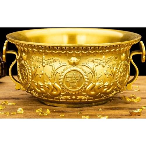 Copper Treasure Bowl Cornucopia Ornaments Good Lucky Bowl Goddess of Wealth Feng Shui Decor Ruyi Craft Home Decorations