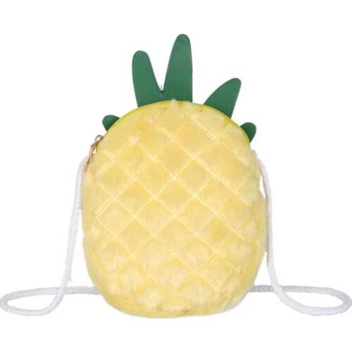 Fur Pompom Cartoon Soft Cute Handbag for Women Lovely Pineapple Bag with rope Women Fruit Handbags Purse for Girl Ladies Gift