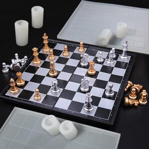 International Chess Silicone Cake Mold King Queen Bishop Knight Pawn Checkerboard Resin Mould Polymer Clay Pan Baking Tools