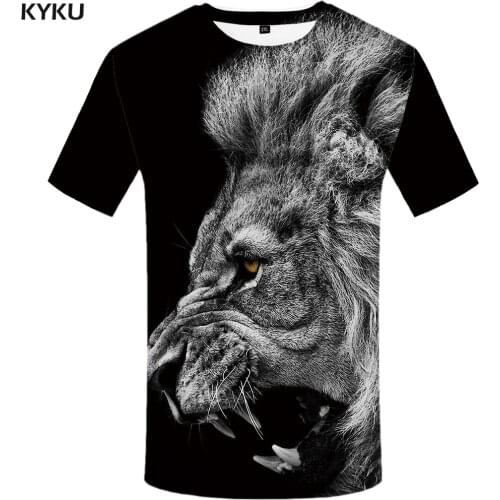 KYKU Lion T shirt Black Clothing Animal Tshirt Design T-shirt shirts Plus Size Men Mens Tops Tees Fashion XS-8XL