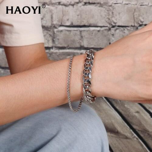 11mm S Gold Black Cuban Clasp Double Layered Bracelet Braided Genuine Stainless Steel Box Chain Mens 6-9inch Bracelet Jewelry