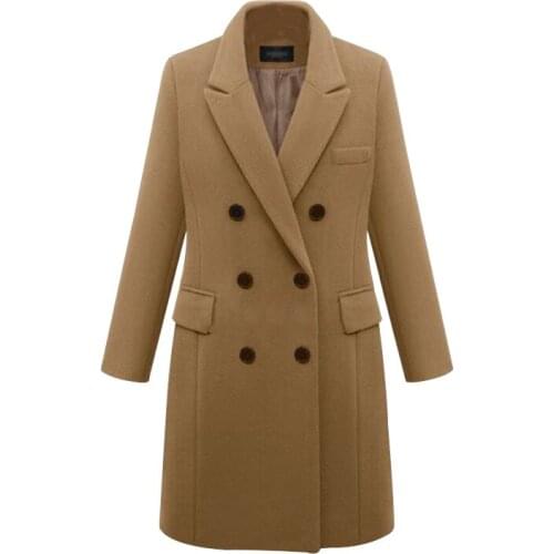 Autumn winter plus size 5XL Woolen coat womens Mid-length lapel Double breasted Europe America style Straight mujeres abrigos