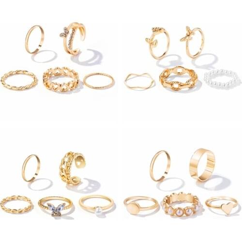 KINFOLK Vintage Boho Crystal Butterfly Rings Set For Women Zircon Leave Geometric Knuckle Finger Ring Wedding Party Jewelry Gift