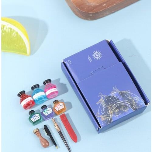 Dollhouse Miniature Color Ink And Pen Set For Doll House Stationery Accessories Used For Doll House Stationery Accessories