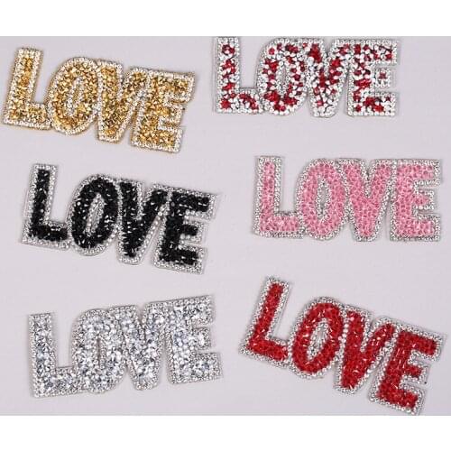 Rhinestone LOVE Shine Letters Iron On Patches Clothing Bead Decorative Clothes Badges Crystal Applique Diamond Sewing Stickers