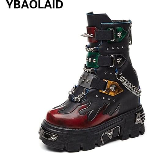 Personalized Rear Zipper Increased Martin Boots Winter New Round Head Metal Belt Buckle Rivet Lace Thick-soled Short Boots